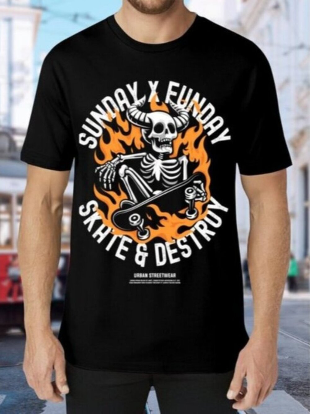 Men's Black 'Sunday Funday Skate & Destroy' Graphic Tee